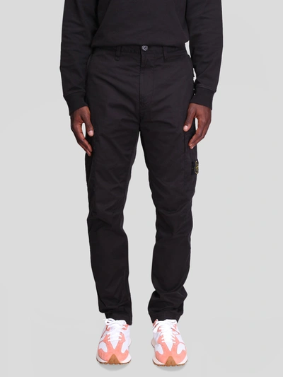 Stone Island Cargo Tapered Mid-rise Stretch Cotton And Wool-blend Trousers In Black