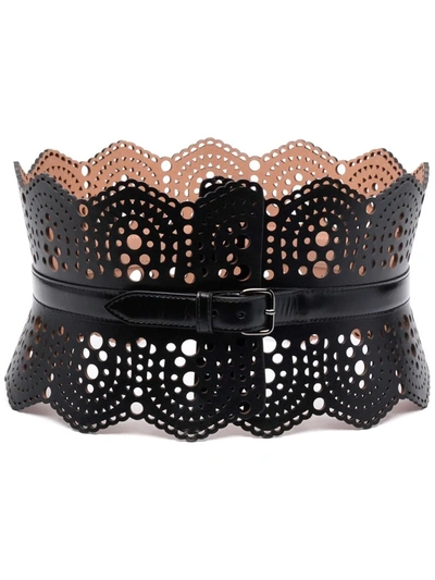 Alaïa Openwork Wide Leather Vienne Corset Belt In Black