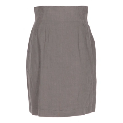 Pre-owned Claude Montana Linen Mini Skirt In Khaki