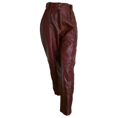 Pre-owned Claude Montana Leather Straight Pants In Red