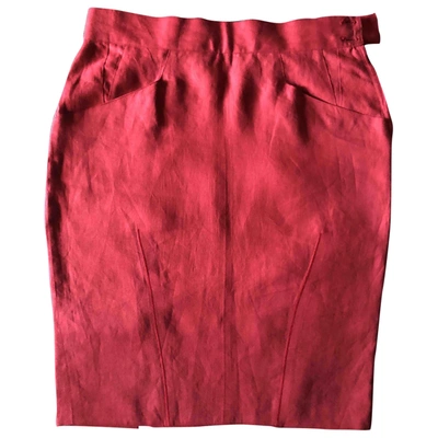 Pre-owned Claude Montana Linen Skirt Suit In Burgundy