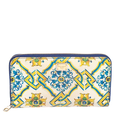 Pre-owned Dolce & Gabbana Multicolor Majolica Printed Leather Zip Around Wallet