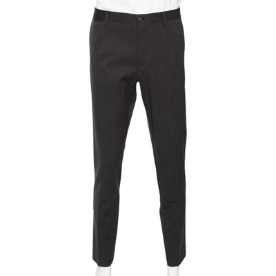 Pre-owned Dolce & Gabbana Grey Wool Tapered Classic Trousers L