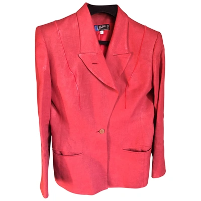 Pre-owned Claude Montana Linen Suit Jacket In Burgundy