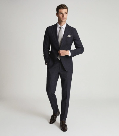 Reiss Wool Blend Checked Slim Fit Trousers In Navy