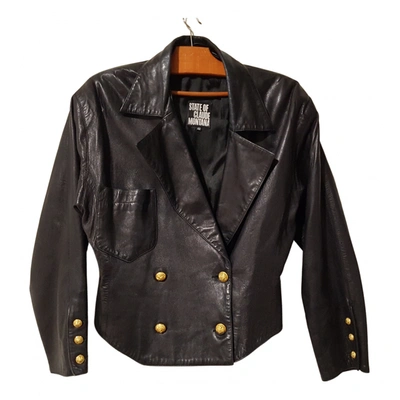Pre-owned Claude Montana Leather Biker Jacket In Black