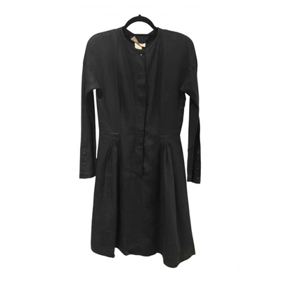 Pre-owned Claude Montana Linen Mid-length Dress In Black