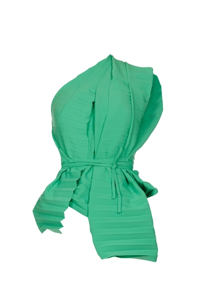 A.w.a.k.e. Green One-shoulder Pleated Stretch-cady Top In Blue,green