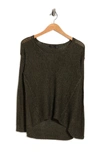 Rdi V-neck Faux Suede Elbow Patch Tunic Sweater In Dark Army/black Twist