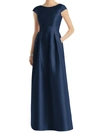 Alfred Sung Dessy Collection Cap Sleeve Pleated Skirt Dress With Pockets In Blue