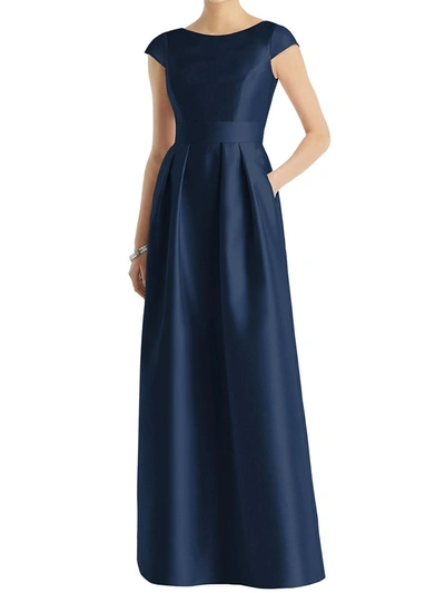 Alfred Sung Dessy Collection Cap Sleeve Pleated Skirt Dress With Pockets In Blue