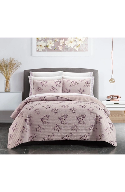 Chic Jessana Floral Print 9-piece Quilt Set In Blush Pink