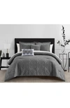 Chic Abelia Embroidered 5-piece Comforter Set In Grey