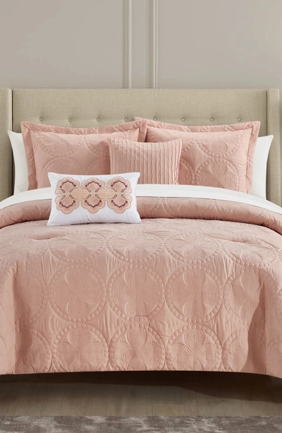 Chic Abelia Embroidered 5-piece Comforter Set In Blush