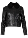 SAINT LAURENT SHEARLING COLLAR QUILTED LEATHER JACKET BLACK