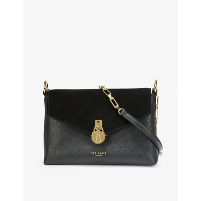 Ted Baker Womens Black Miliaa Padlock Leather And Suede Crossbody Bag 1 Size In Black