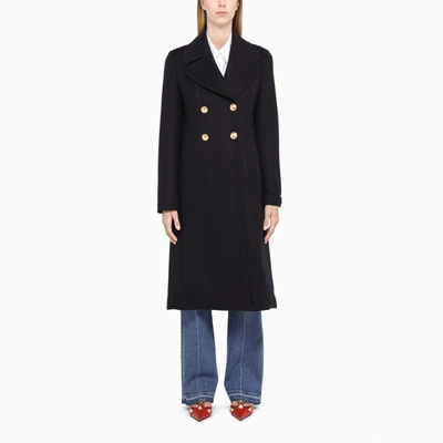 Valentino Navy Wool And Cashmere Blend Double-breasted Coat In Blue