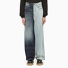 Balenciaga 50/50 Wide-leg Embroidered Colour-block Jeans In Blue