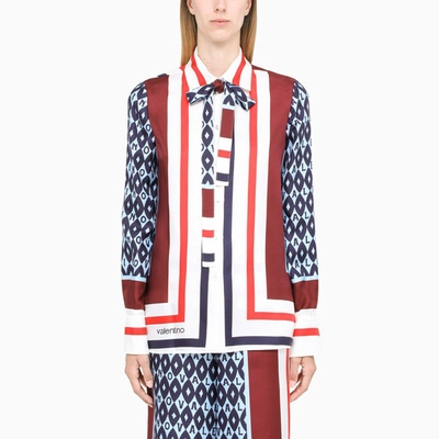 Valentino Printed Silk Blouse In ["blue", "multicolor", "red", "white"]