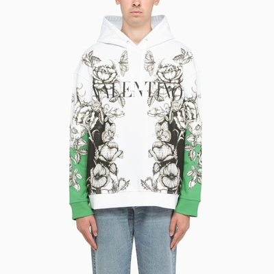 Valentino White/green/black Floral-print Hoodie In ["green", "white"]
