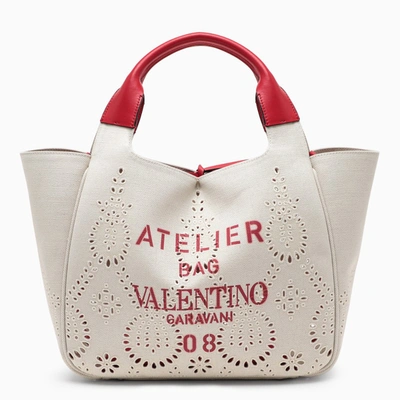 Valentino Garavani White/red Atelier San Gallo Medium Tote Bag