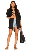 Vitamin A Playa Button-down Linen Shirtdress Coverup In 黑色