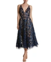 Dress The Population Blair Womens Lace Sequined Midi Dress In Navy/nude