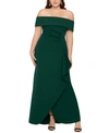 Xscape Plus Womens Off-the-shoulder Ruched Evening Dress In Hunter