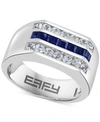 Effy Collection Effy Men's Blue Sapphire (7/8 Ct. T.w.) & White Sapphire (1-1/4 Ct. T.w.) Ring In Sterling Silver In Silver