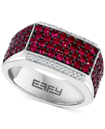 Effy Collection Effy Men's Ruby (2-1/2 Ct. T.w.) & Diamond (1/10 Ct. T.w.) Ring In Sterling Silver