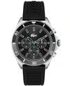 LACOSTE MEN'S CHRONOGRAPH TIEBREAKER BLACK SILICONE STRAP WATCH 44MM