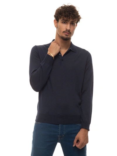 Canali Polo Shirt Long Sleeves Blue Wool Man