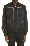 SAINT LAURENT STRIPE & DOT SILK BOMBER JACKET,663529Y2D71