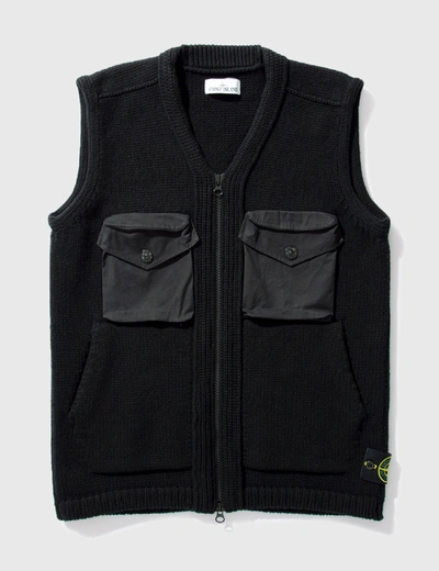 Stone Island Nylon Pocket Knitted Vest In Black