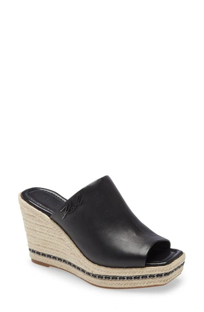 Karl Lagerfeld Espadrille Wedge Sandal In Black Leather