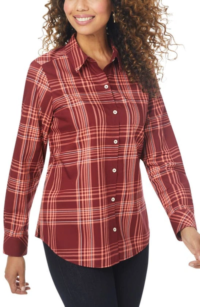 Foxcroft Rhea Prim Plaid Non-iron Cotton Button-up Shirt In Red