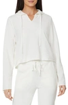 Nydj Cropped French Terry Split-neck Hoodie In Vanilla