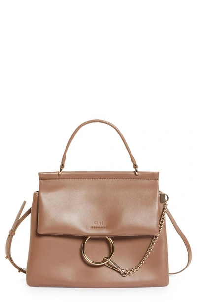 Chloé Large Faye Leather Shoulder Bag In Desert Taupe