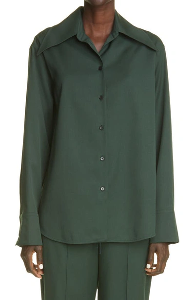 Jil Sander Lightweight Virgin Wool Gabardine Shirt In Green