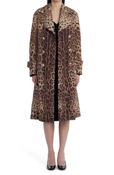 Dolce & Gabbana Leopard Print Double Breasted Trench Coat