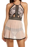 Coquette Babydoll Chemise & Open Gusset Thong Set In Pink
