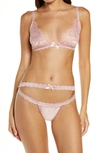 Coquette Lace Bralette & Open Gusset Thong Set In Pink