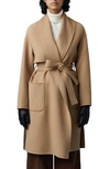 Mackage Thalia Double Face Tie Waist Wool Coat In Tan