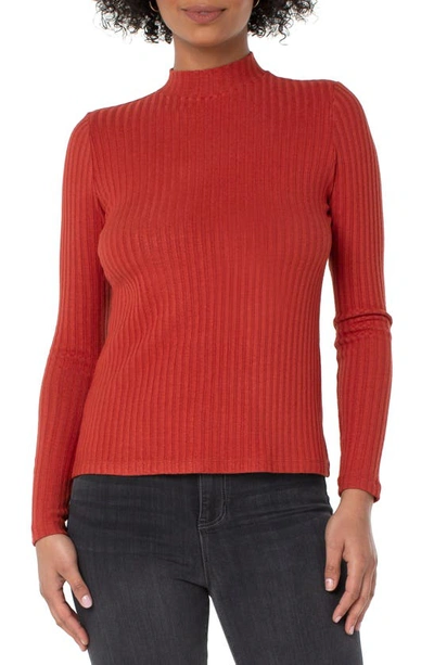 Liverpool Los Angeles Rib Knit Top In Rust Red