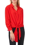 Vince Camuto Tie Front Button-up Matte Satin Blouse In Bright Cherry