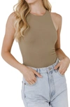 Grey Lab Solid Crewneck Bodysuit In Olive