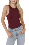 Grey Lab Solid Crewneck Bodysuit In Burgundy