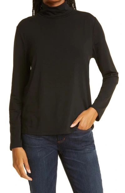 Eileen Fisher Lightweight Knit Turtleneck Top In Black