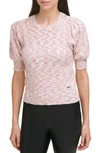 Dkny Sportswear Marled Puff Sleeve Cotton Blend Sweater In Ivy/ Terrin