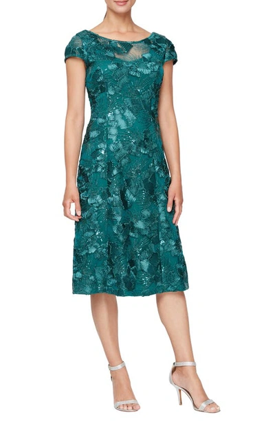 Alex Evenings Sequin Floral Cocktail Dress In Emerald Green
